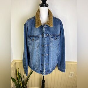 Goodfellow & Co NWT Sherpa Collar Denim Trucker Jacket Blue Jean Sherpa XL Coat